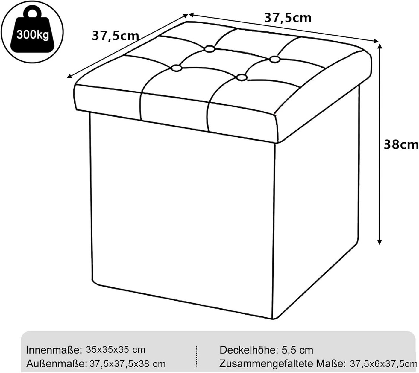 Woltu Sitzhocker (2 St), mit Stauraum, Deckel abnehmbar, Gepolstert, Fußhocker faltbar – Bild 3 von 5