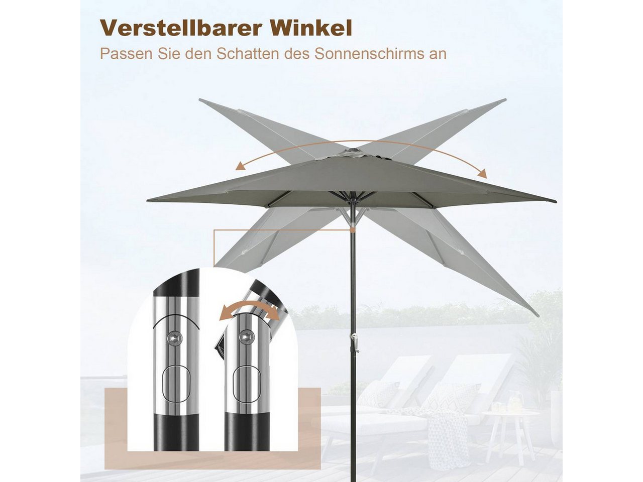 Woltu Sonnenschirm, Strandschirm UV-beständig, 45° knickbar, Handkurbel – Bild 4 von 5