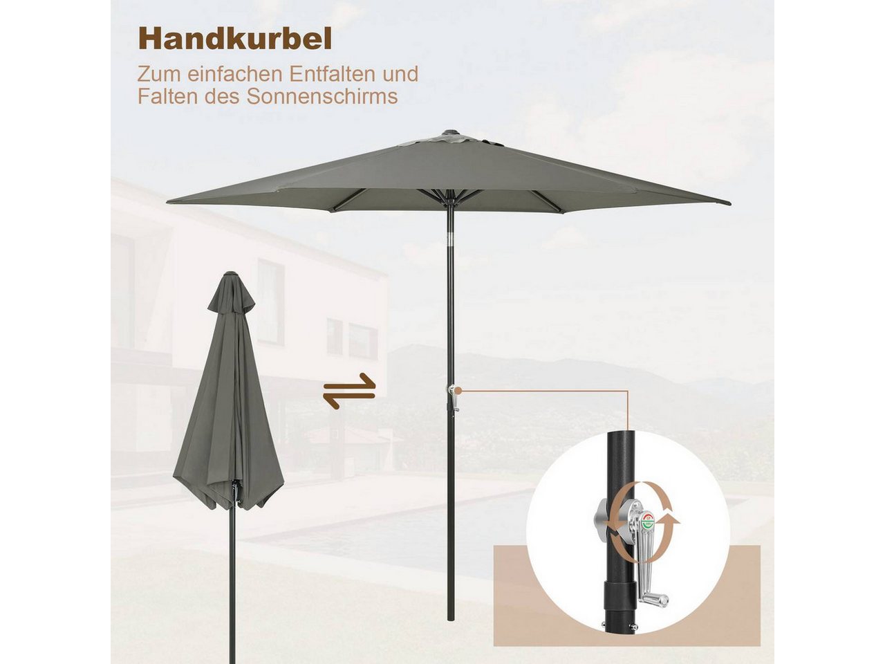 Woltu Sonnenschirm, Strandschirm UV-beständig, 45° knickbar, Handkurbel – Bild 5 von 5