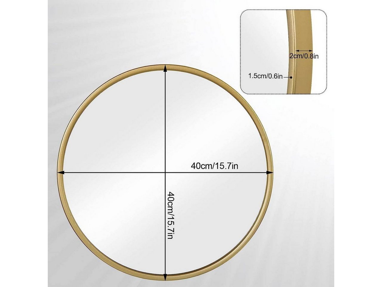 Woltu Spiegel (1-St), rund, mit Goldrahmen, aus Glas Metall MDF Haken – Bild 3 von 5