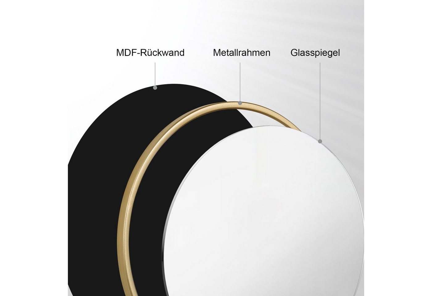 Woltu Spiegel (1-St), rund, mit Goldrahmen, aus Glas Metall MDF Haken – Bild 5 von 5