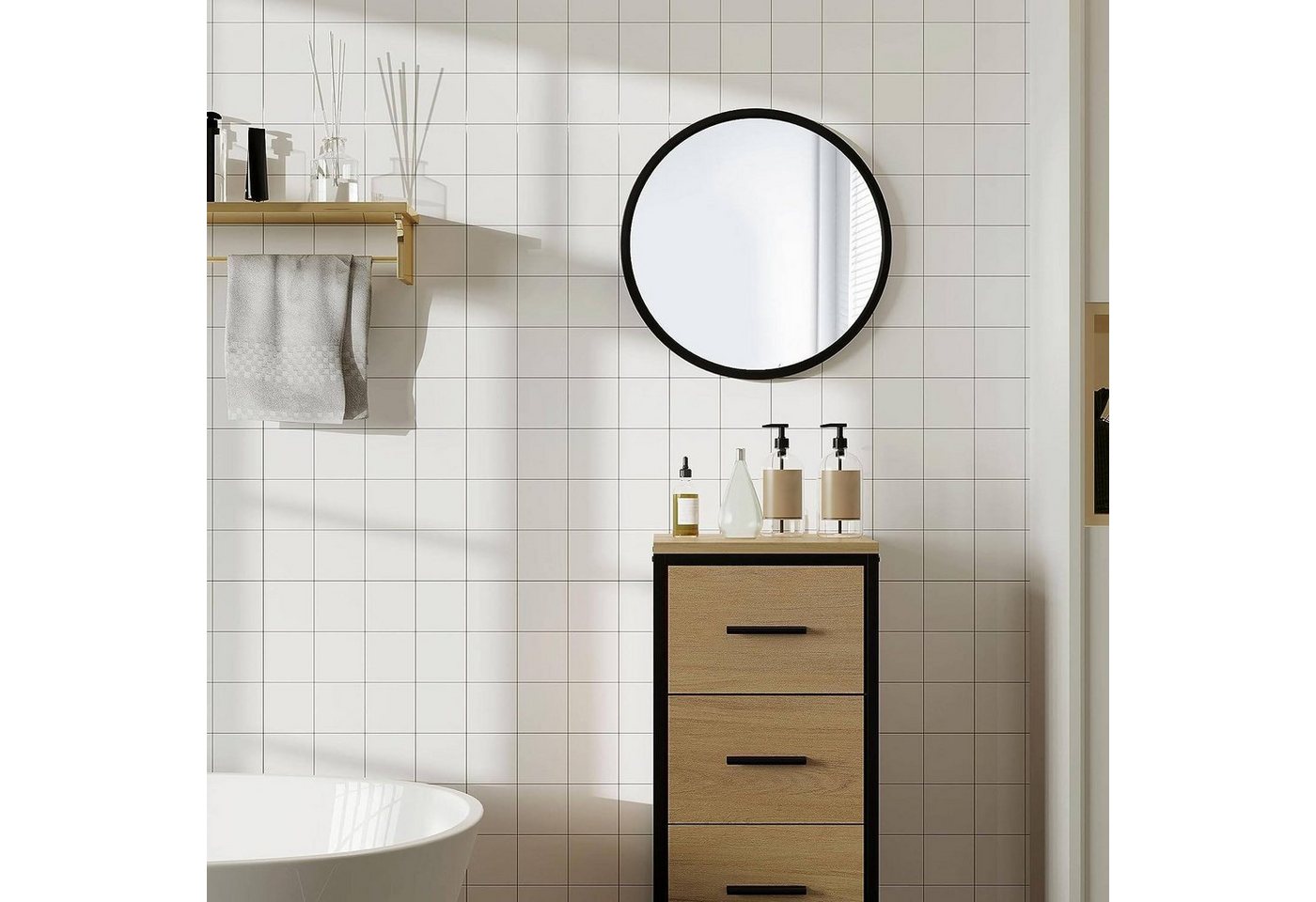 Woltu Spiegel (1-St), rund, mit Goldrahmen, aus Glas Metall MDF Haken – Bild 2 von 5