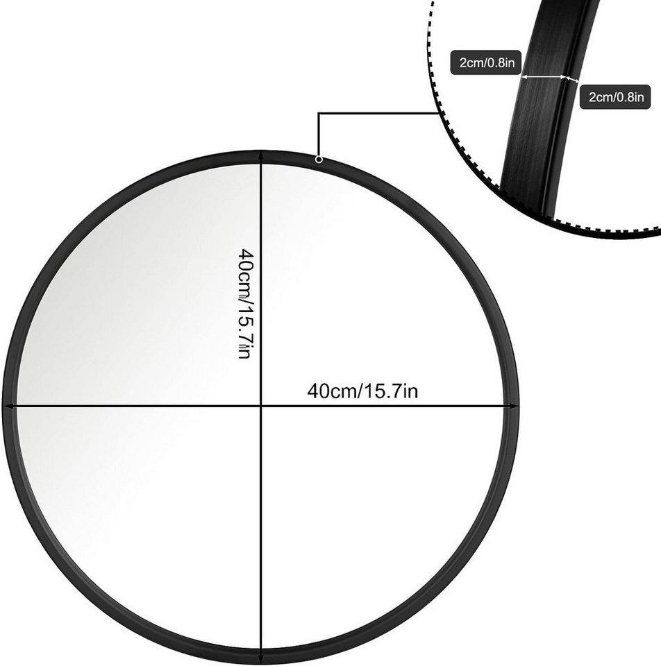 Woltu Spiegel (1-St), rund, mit Goldrahmen, aus Glas Metall MDF Haken – Bild 3 von 5