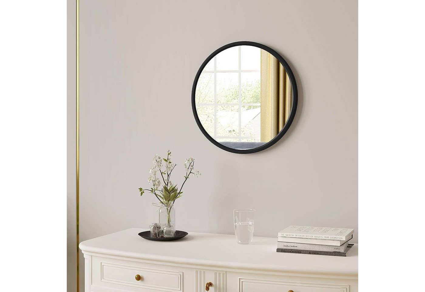 Woltu Spiegel (1-St), rund, mit Goldrahmen, aus Glas Metall MDF Haken – Bild 4 von 5