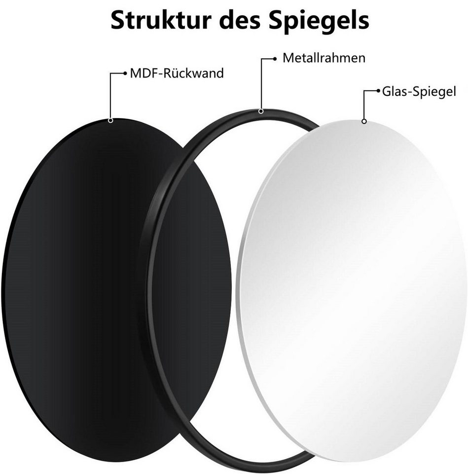 Woltu Spiegel (1-St), rund, mit Goldrahmen, aus Glas Metall MDF Haken – Bild 5 von 5