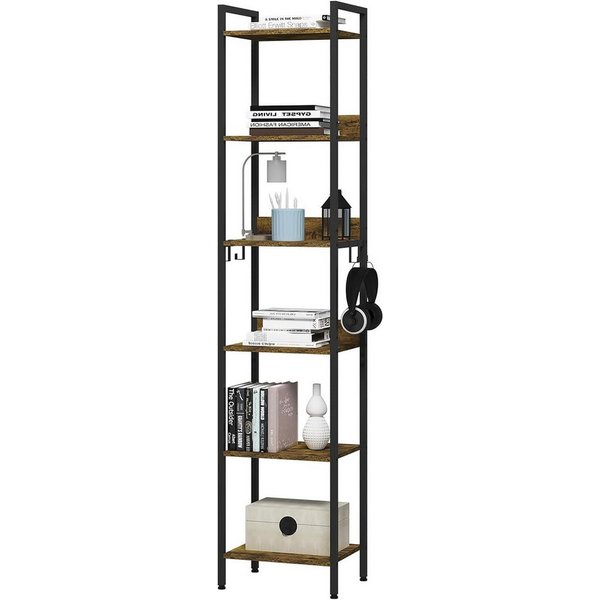 Woltu Standregal, mit 6 Ebenen, 4 Haken, Küchenregal Lagerregal im Industriestil
