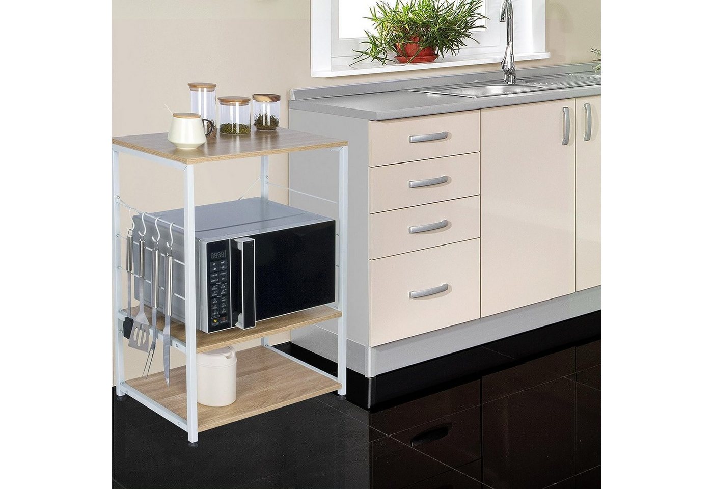 Woltu Standregal, 1-tlg., Standregal aus Holz & Metall mit 3 Ablagen für Küche – Bild 2 von 5