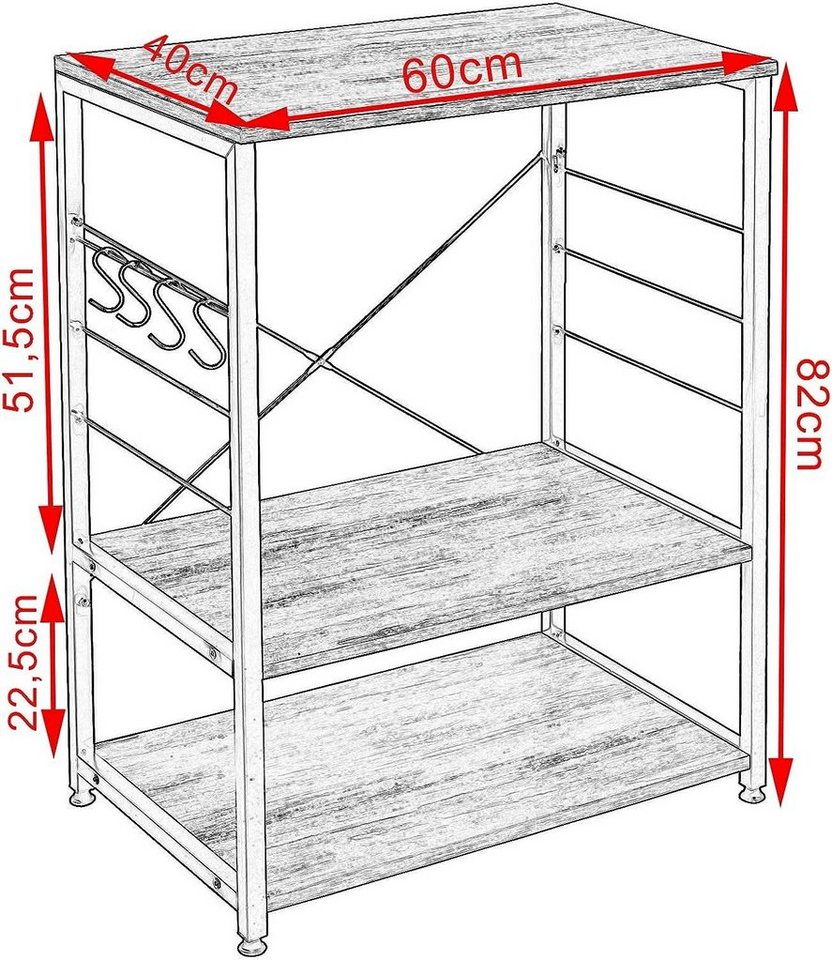 Woltu Standregal, 1-tlg., Standregal aus Holz & Metall mit 3 Ablagen für Küche – Bild 3 von 5