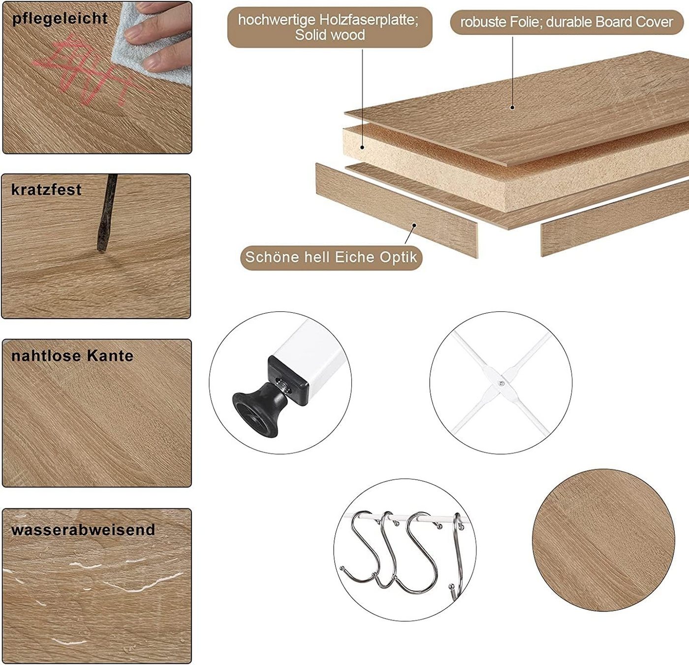Woltu Standregal, 1-tlg., Standregal aus Holz & Metall mit 3 Ablagen für Küche – Bild 5 von 5
