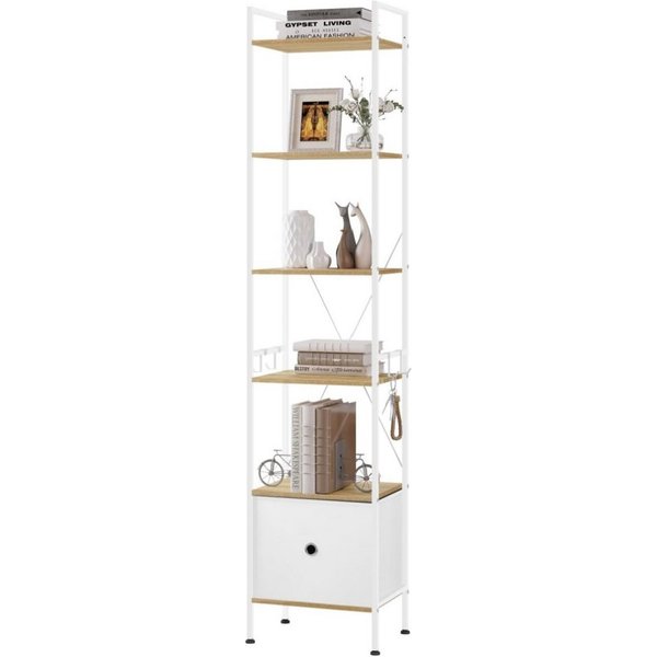 Woltu Standregal, mit 5 Ablagen 2 Schubladen, 63x187x30 cm, mit Metallrahmen