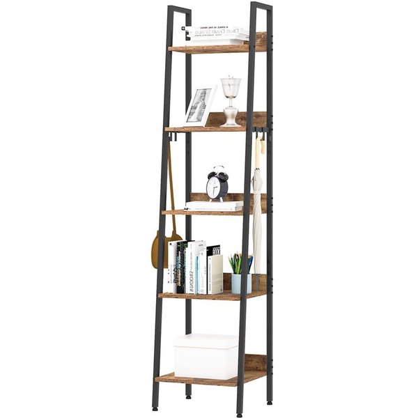 Woltu Standregal, 1-tlg., mit 5 Ebenen, mit 4 Haken, im Industriestil, aus MDF