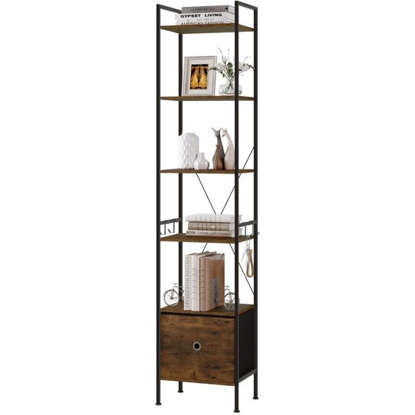 Woltu Standregal, mit 5 Ablagen 2 Schubladen, 63x187x30 cm, mit Metallrahmen