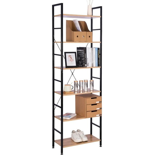 Woltu Standregal, 1-tlg., Hochregal Bücherregal Holz mit 6 Ablagen, Lagerregal 60x180x28 cm