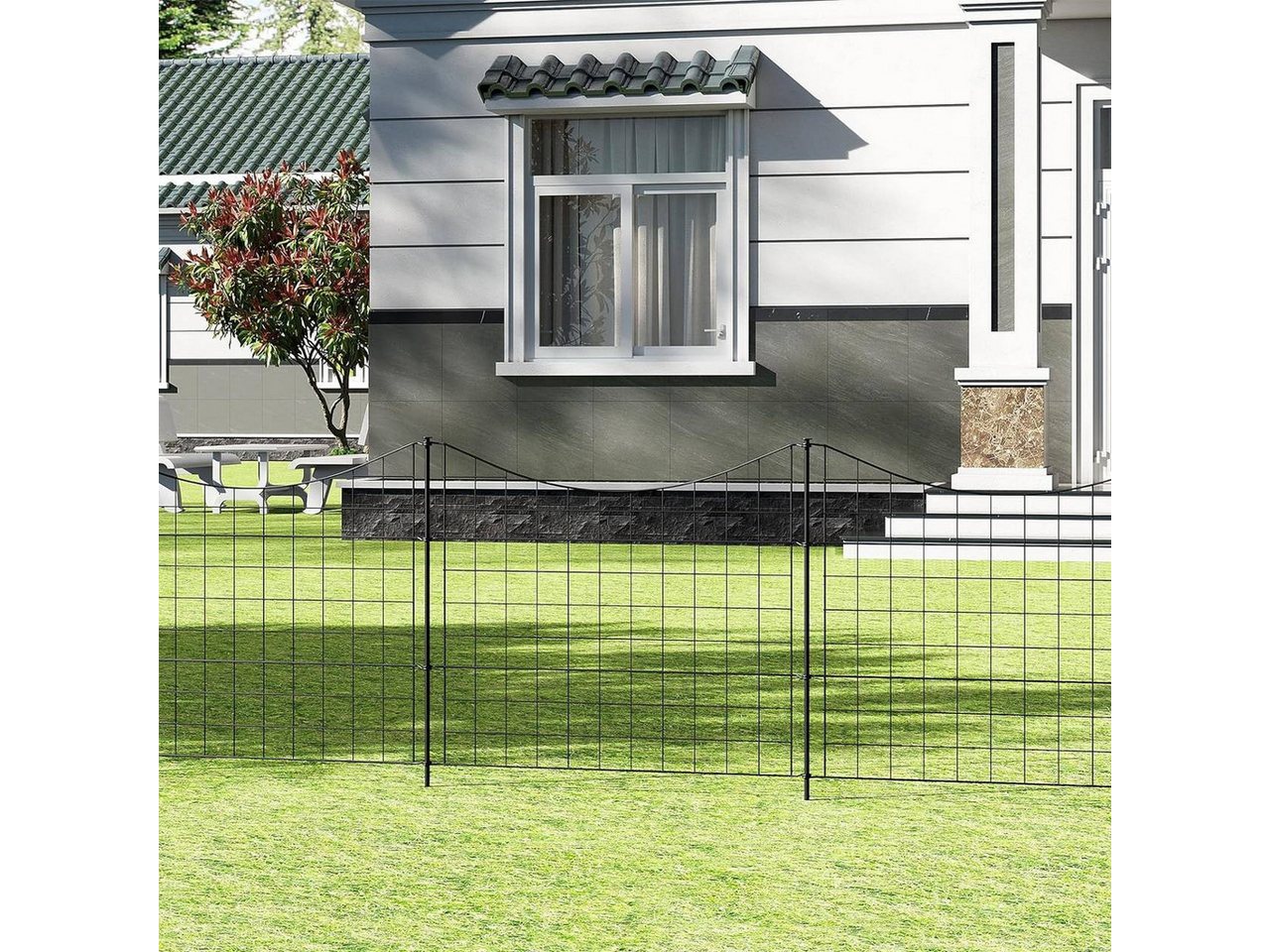 Woltu Teichzaun, (10-St), Gartenzaun Komplettset, Steckzaun Metall, Gitterzaun Schwarz – Bild 2 von 5