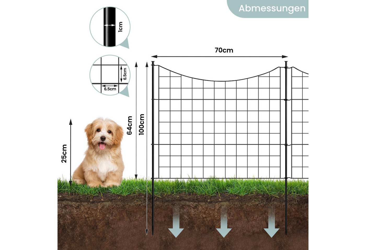 Woltu Teichzaun, (10-St), Gartenzaun Komplettset, Steckzaun Metall, Gitterzaun Schwarz – Bild 3 von 5