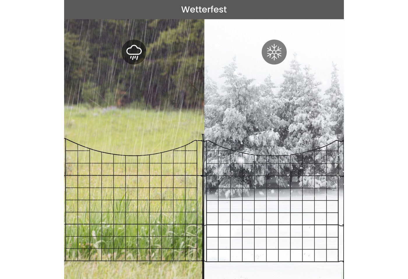 Woltu Teichzaun, (10-St), Gartenzaun Komplettset, Steckzaun Metall, Gitterzaun Schwarz – Bild 4 von 5