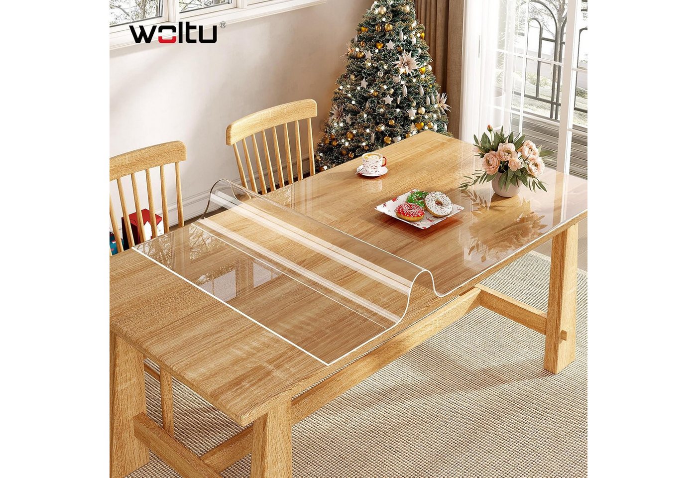 Woltu Tischdecke (1-tlg), 2 mm Tischschutz transparent für Tisch aus PVC, wasserdichten – Bild 2 von 5