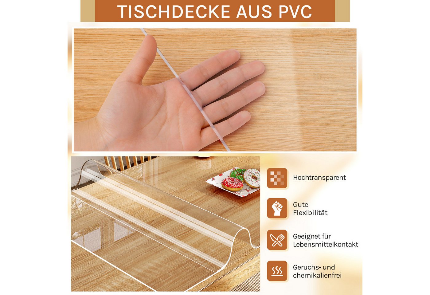 Woltu Tischdecke (1-tlg), 2 mm Tischschutz transparent für Tisch aus PVC, wasserdichten – Bild 5 von 5