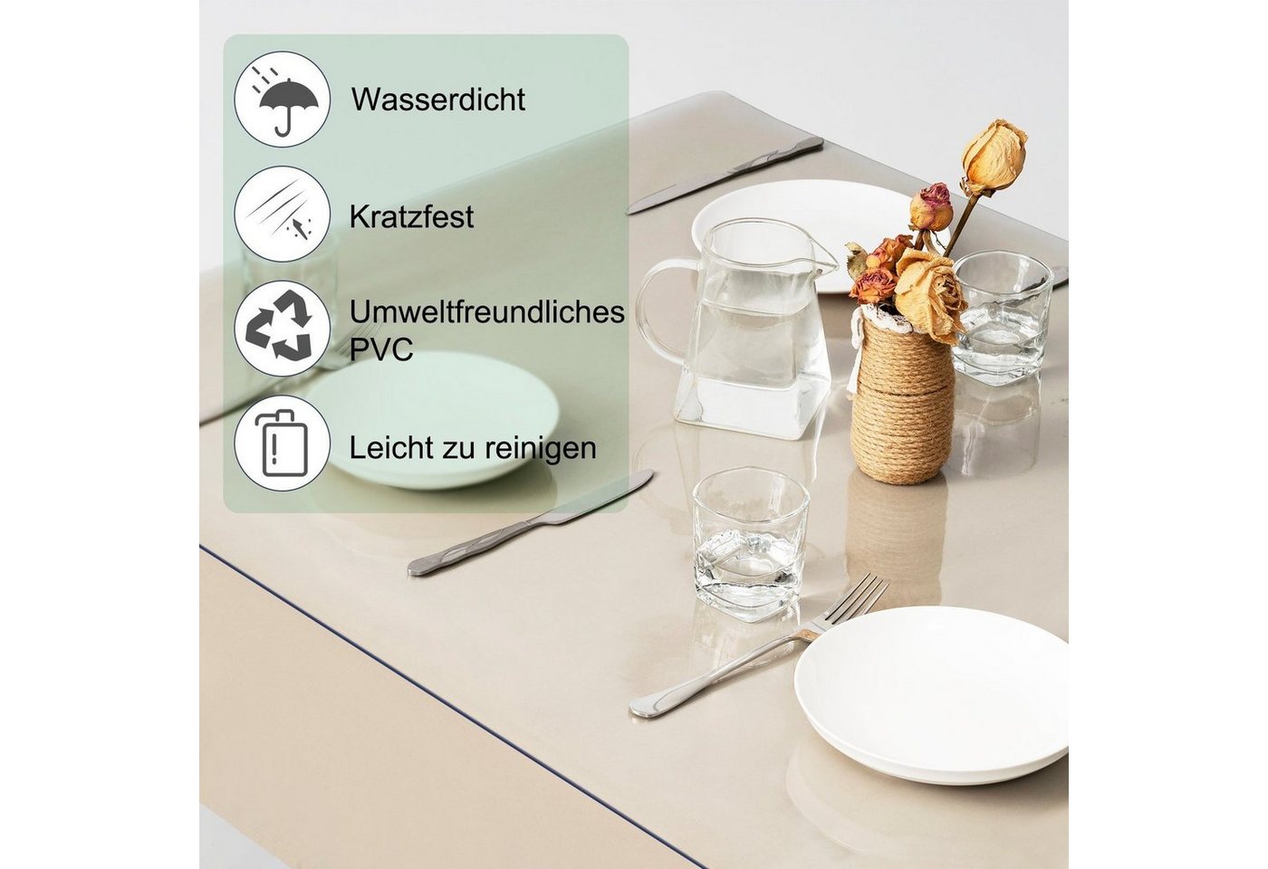 Woltu Tischdecke (1-tlg), 2 mm Wasserdicht Durchsichtige Tischfolie aus PVC – Bild 5 von 5