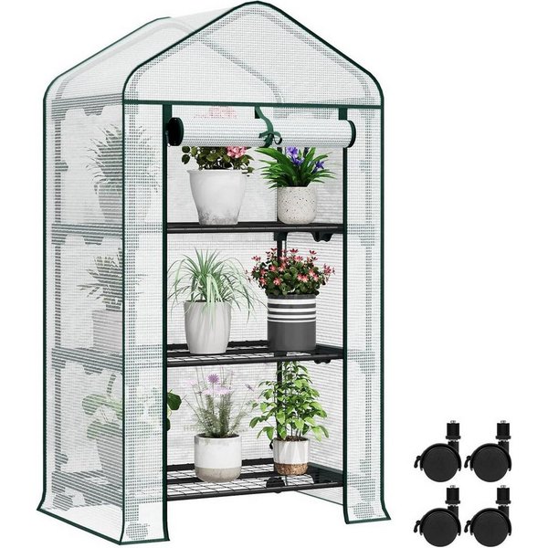 Woltu Tomatengewächshaus, BxTxH: 70 x 50 x 130,00 cm, Gewächshaus mit Rollen, Winterschutz, Spitzdach