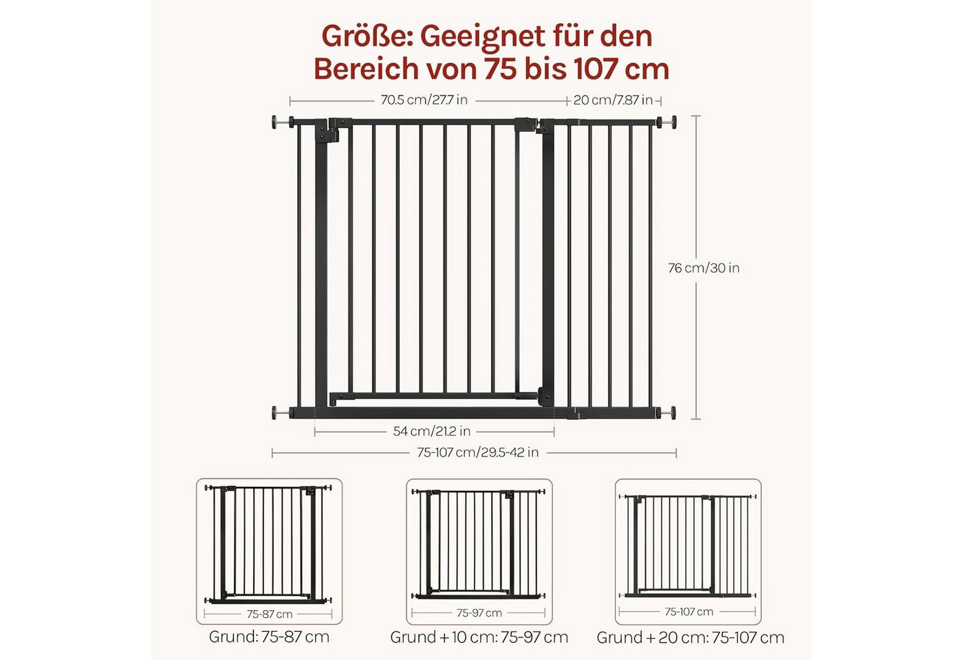 Woltu Treppenschutzgitter (1 St), Auto-Close Türschutzgitter beidseitig schwenkbar 75-107cm – Bild 2 von 5
