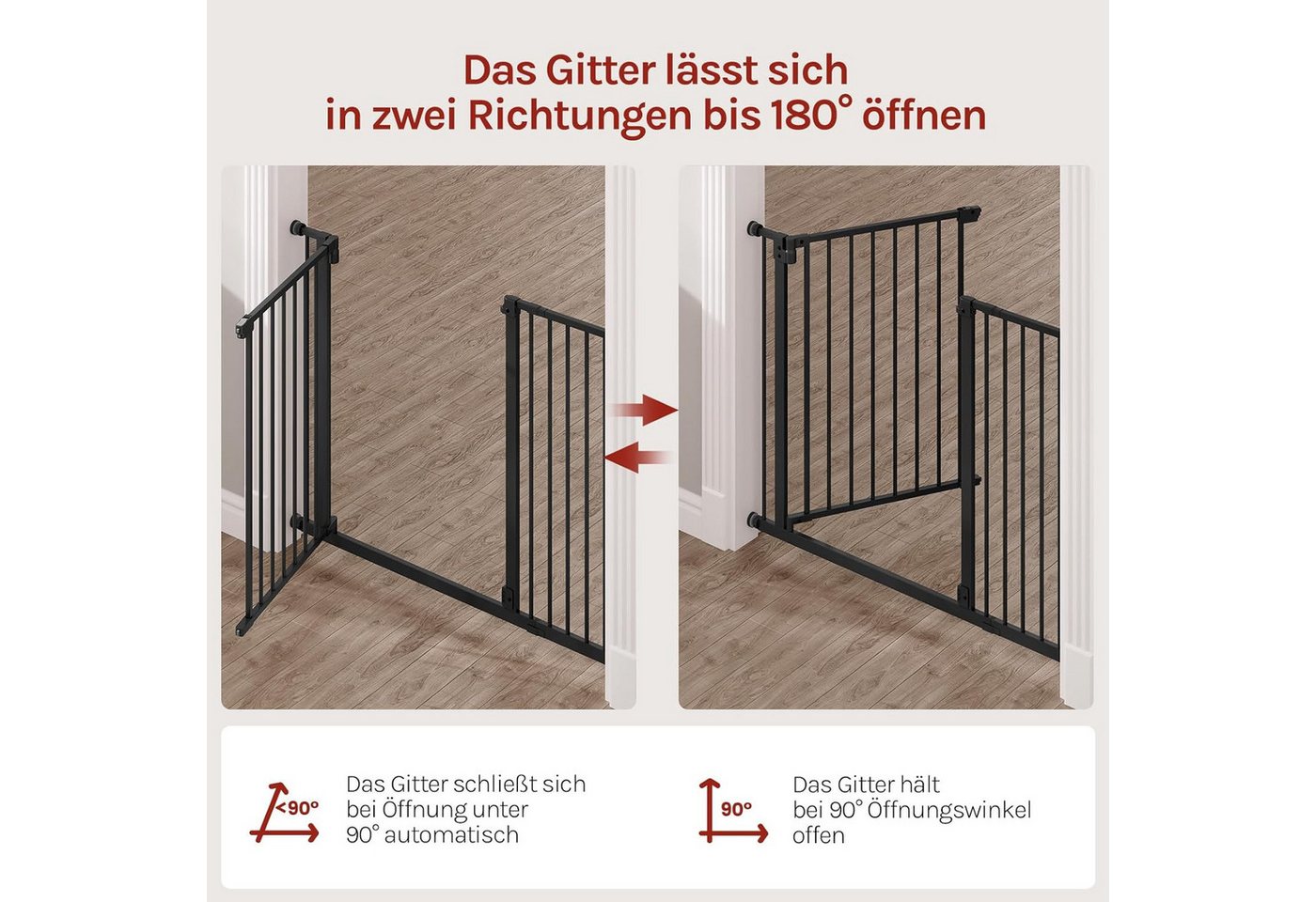 Woltu Treppenschutzgitter (1 St), Auto-Close Türschutzgitter beidseitig schwenkbar 75-107cm – Bild 4 von 5