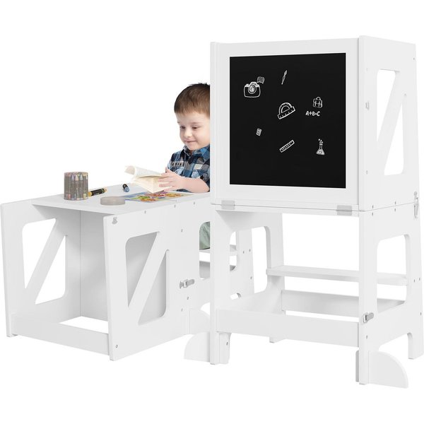 Woltu Tritthocker, Montessori Lernturm 3 in 1, Kindertafel, mit Rausfallschutz, faltbar