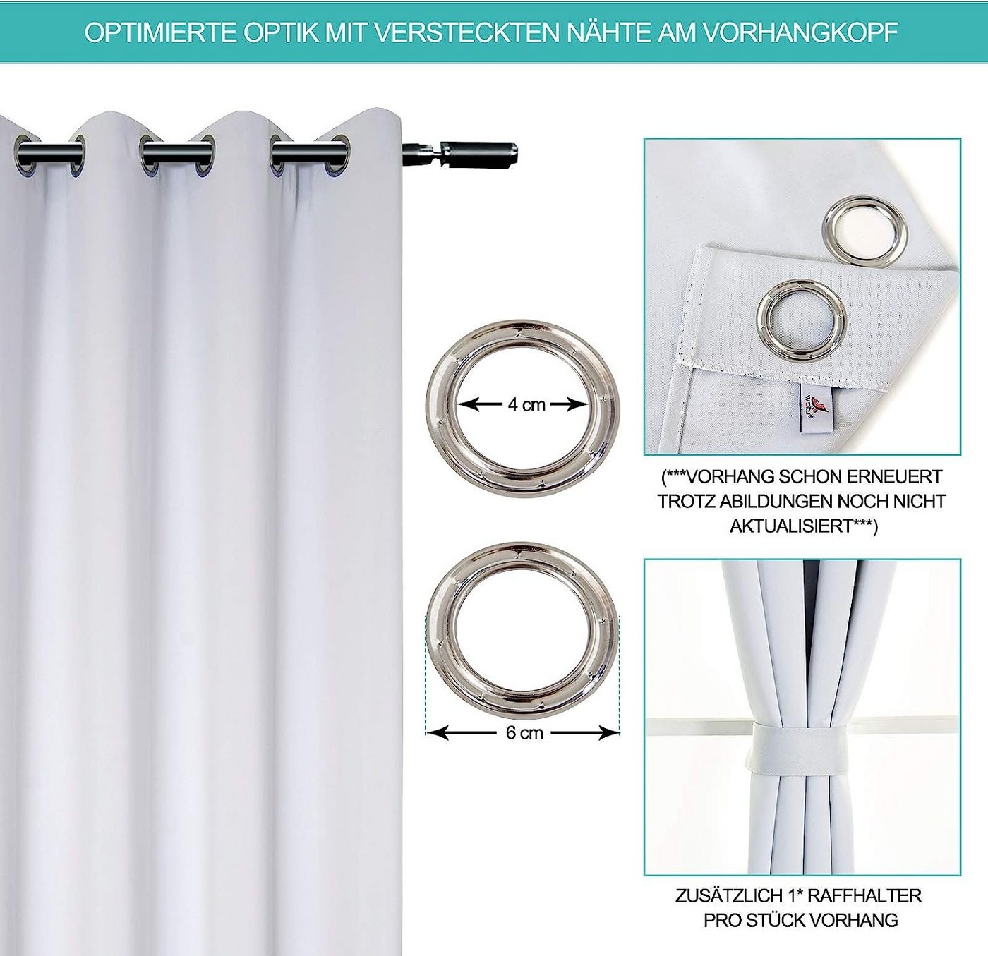 Woltu Verdunkelungsvorhang, Ösen, blickdicht, 2er Set Vorhang Blickdicht Thermovorhang 250g/m² – Bild 4 von 5