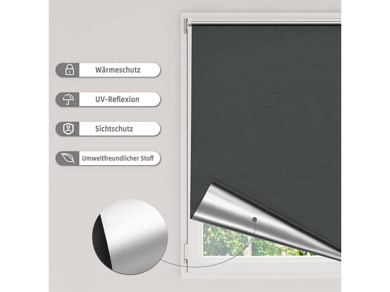 Verdunklungsrollo, Woltu, verdunkelnd, verspannt, Klemmfix, ohne Bohren easyfix – Bild 2 von 5