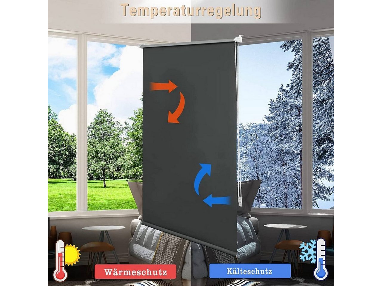 Verdunklungsrollo, Woltu, verdunkelnd, verspannt, Klemmfix, ohne Bohren easyfix – Bild 3 von 5
