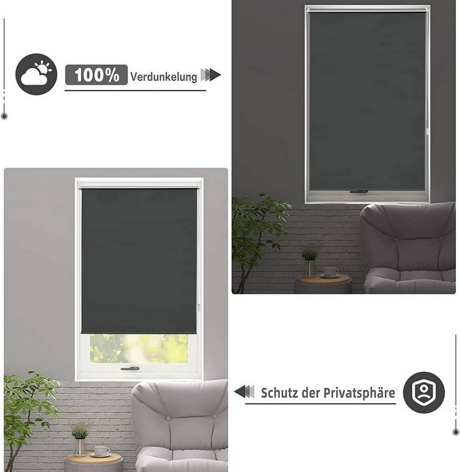 Verdunklungsrollo, Woltu, verdunkelnd, verspannt, Klemmfix, ohne Bohren easyfix – Bild 4 von 5