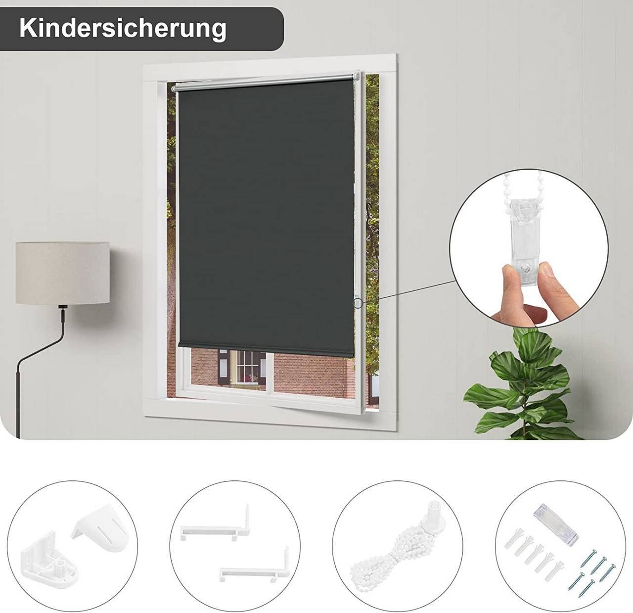Verdunklungsrollo, Woltu, verdunkelnd, verspannt, Klemmfix, ohne Bohren easyfix – Bild 5 von 5