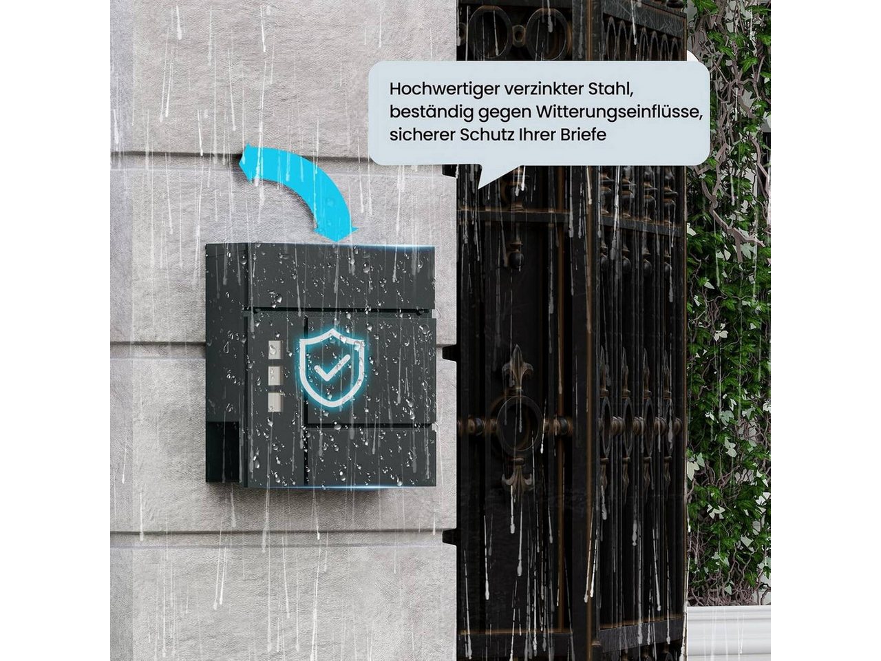 Woltu Wandbriefkasten (1-St), Postkasten mit Zeitungsfach Sichtfenstern Klappdeckel, abschließbar – Bild 4 von 5