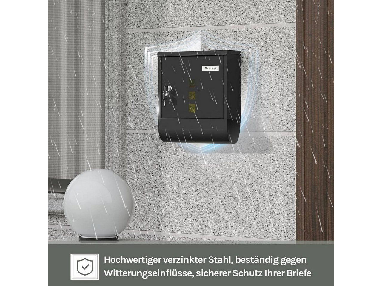 Woltu Wandbriefkasten (1-St), Postkasten mit 2 Schlüsseln, abschließbar, Sichtfenster – Bild 2 von 5