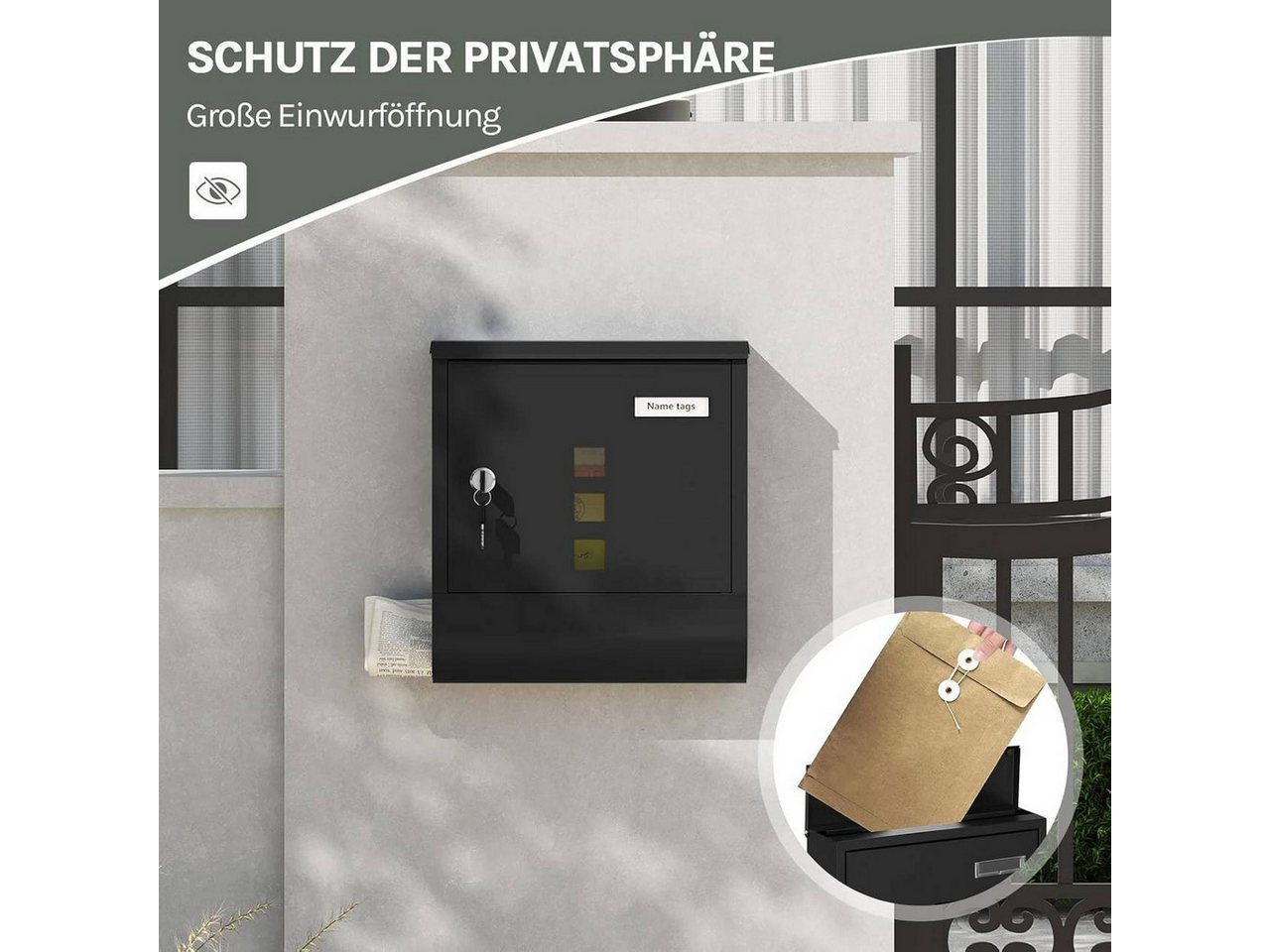 Woltu Wandbriefkasten (1-St), Postkasten mit 2 Schlüsseln, abschließbar, Sichtfenster – Bild 5 von 5