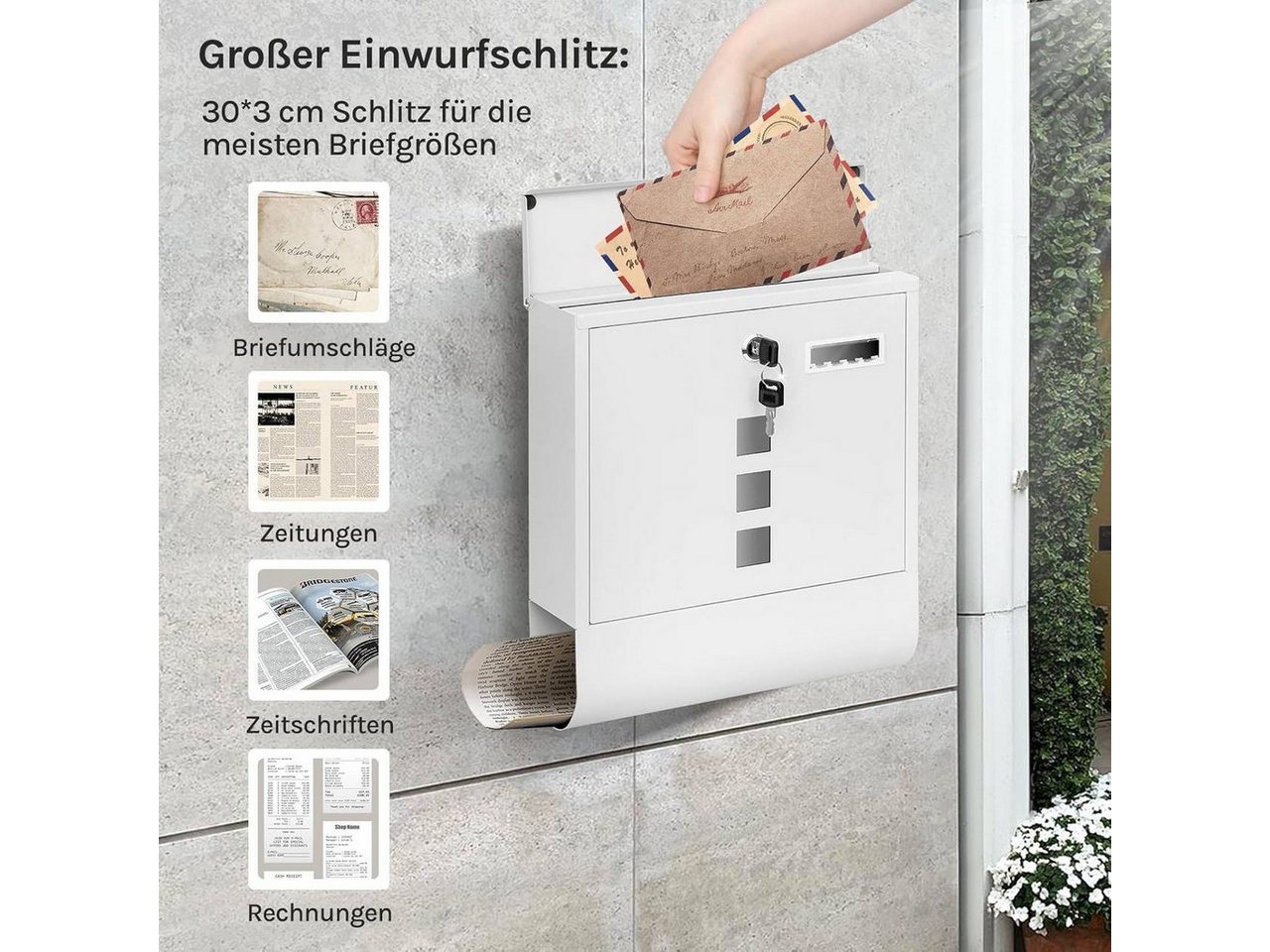 Woltu Wandbriefkasten (1-St), Postkasten mit Zeitungsfach Sichtfenstern, abschließbar – Bild 5 von 5