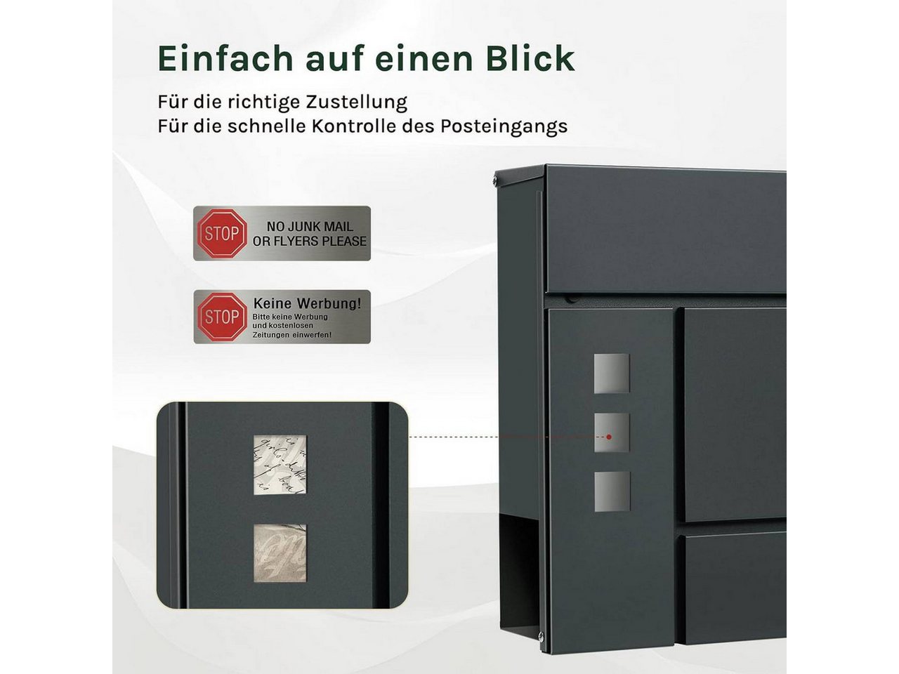 Woltu Wandbriefkasten (1-St), mit Zeitungsfach, Sichtfenstern, Wandbriefkasten abschließbar – Bild 5 von 5