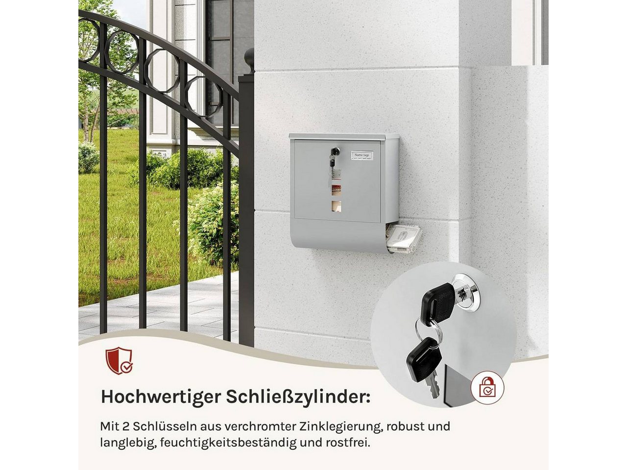 Woltu Wandbriefkasten (1-St), Postkasten mit Zeitungsfach Sichtfenstern, abschließbar – Bild 4 von 5