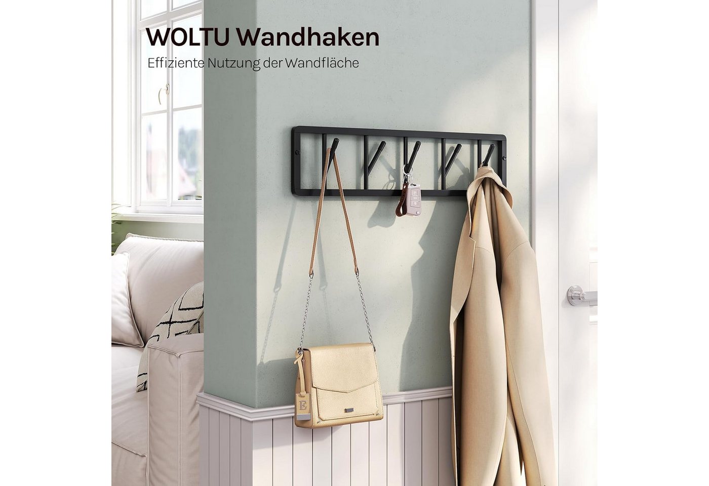 Woltu Wandgarderobe (1 St), mit 5 drehbaren Garderobenhaken, aus Metall – Bild 2 von 5