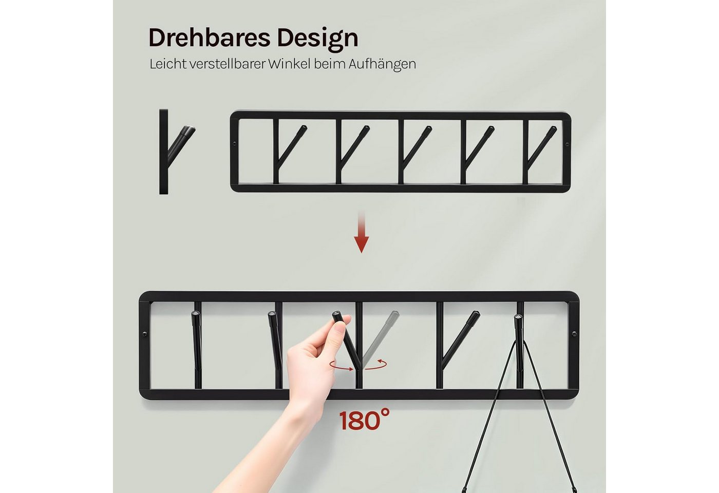 Woltu Wandgarderobe (1 St), mit 5 drehbaren Garderobenhaken, aus Metall – Bild 5 von 5