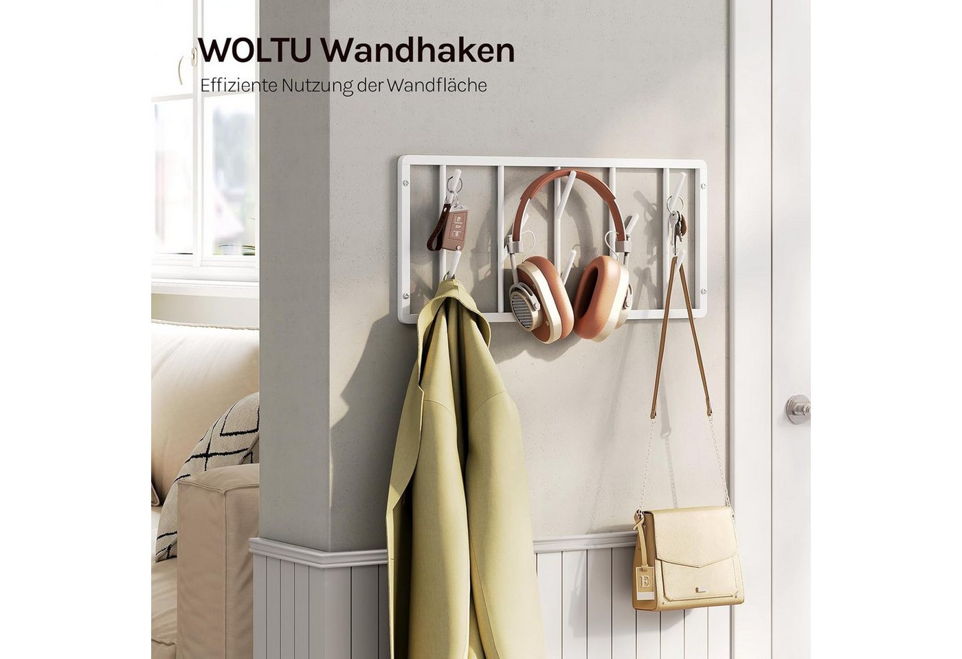 Woltu Wandgarderobe (1 St), mit 8 drehbaren Garderobenhaken, aus Metall – Bild 2 von 5