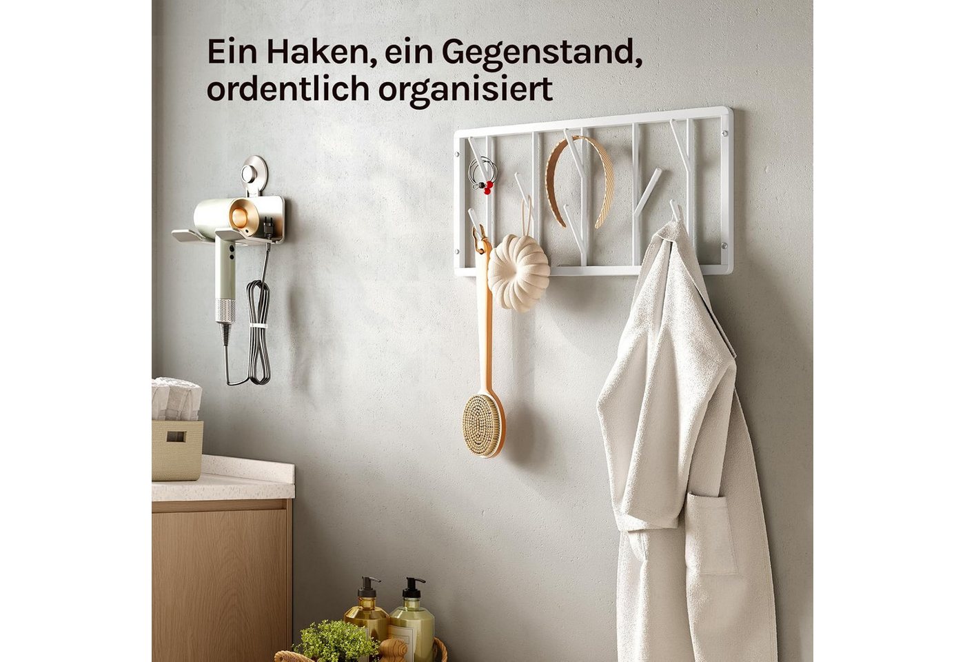 Woltu Wandgarderobe (1 St), mit 8 drehbaren Garderobenhaken, aus Metall – Bild 4 von 5