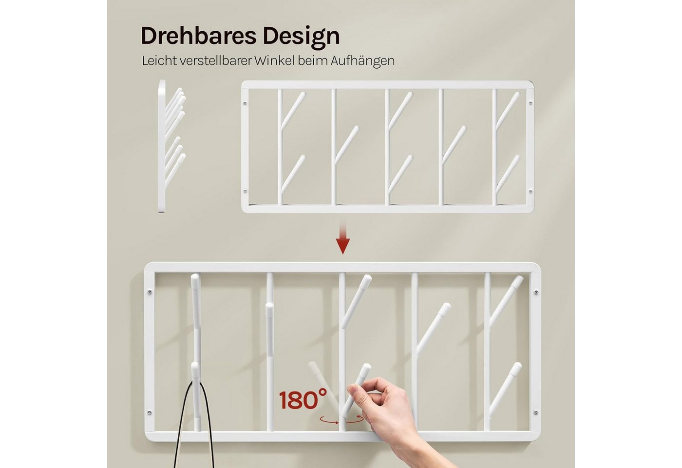 Woltu Wandgarderobe (1 St), mit 8 drehbaren Garderobenhaken, aus Metall – Bild 5 von 5