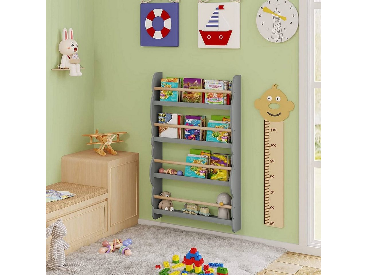 Woltu Wandregal, 1-tlg., Kinder Bücherregal, Bücher-Organizer – Bild 2 von 5