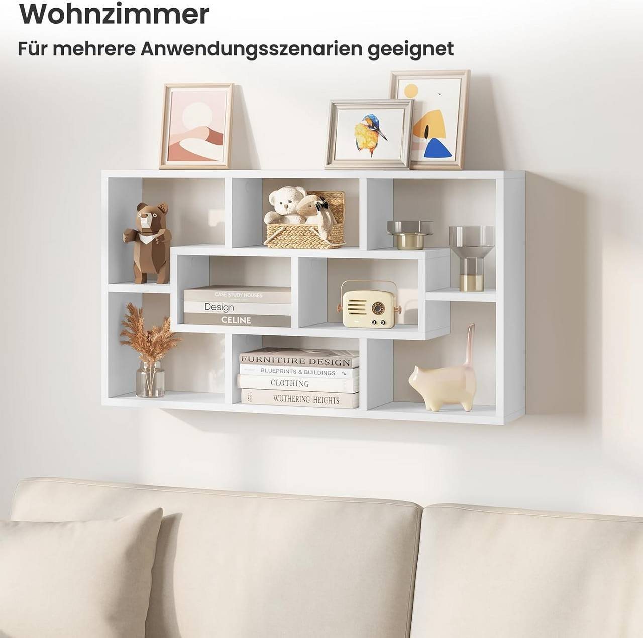 Woltu Wandregal, 1-tlg., Hängeregal mit 8 Fächern, 85x48x16 cm – Bild 5 von 5