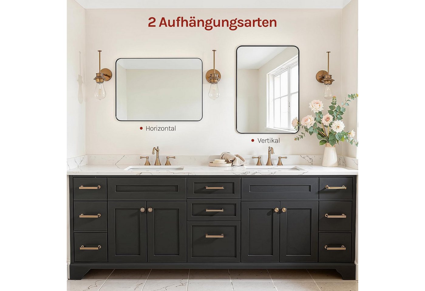 Woltu Wandspiegel (1-St), Badezimmerspiegel Metallrahmen Rechteckig Schminkspiegel Aufhängbar – Bild 5 von 5