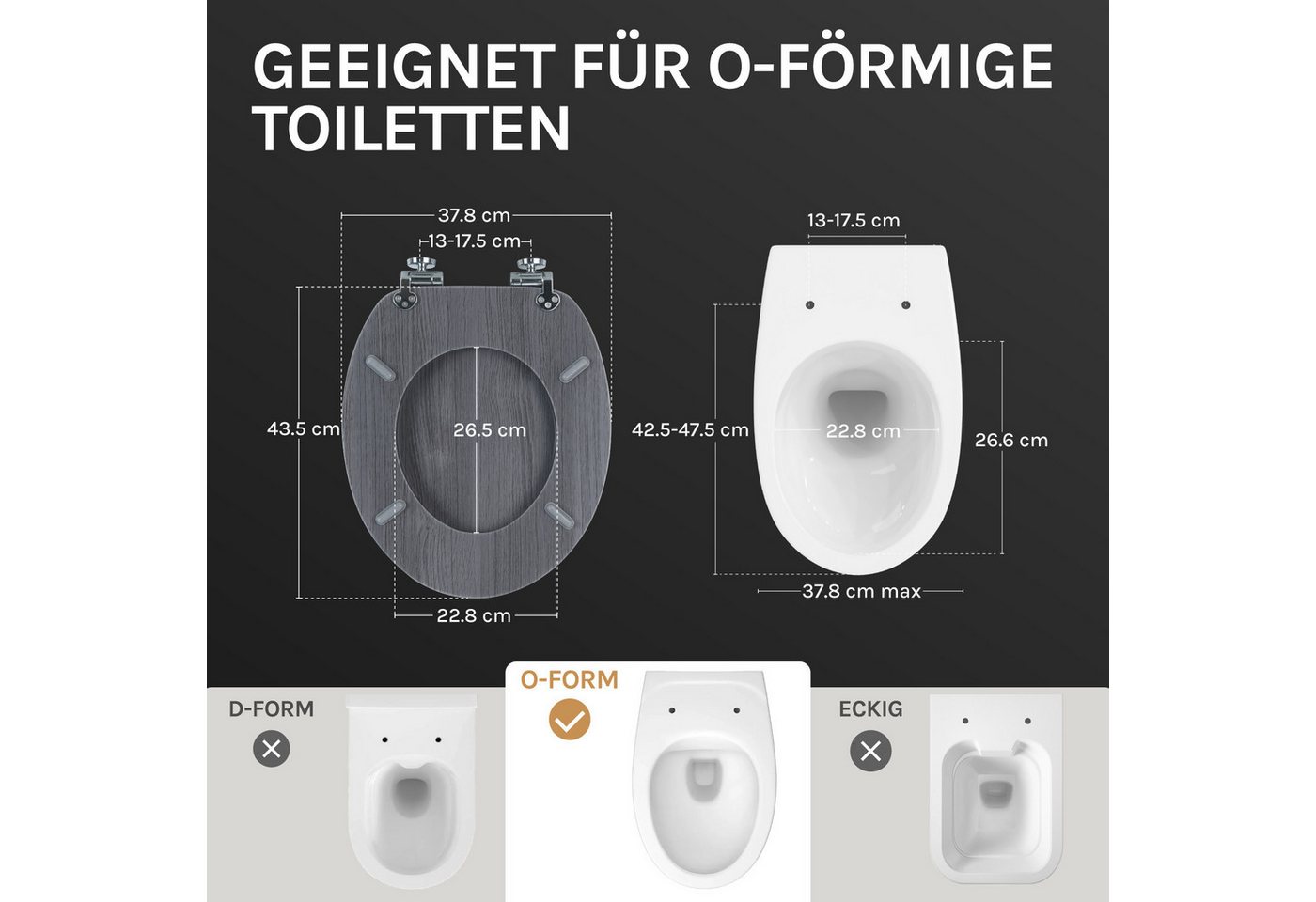 Woltu WC-Sitz (1-St), Toilettensitz mit Absenkautomatik, MDF Holzkern – Bild 3 von 5
