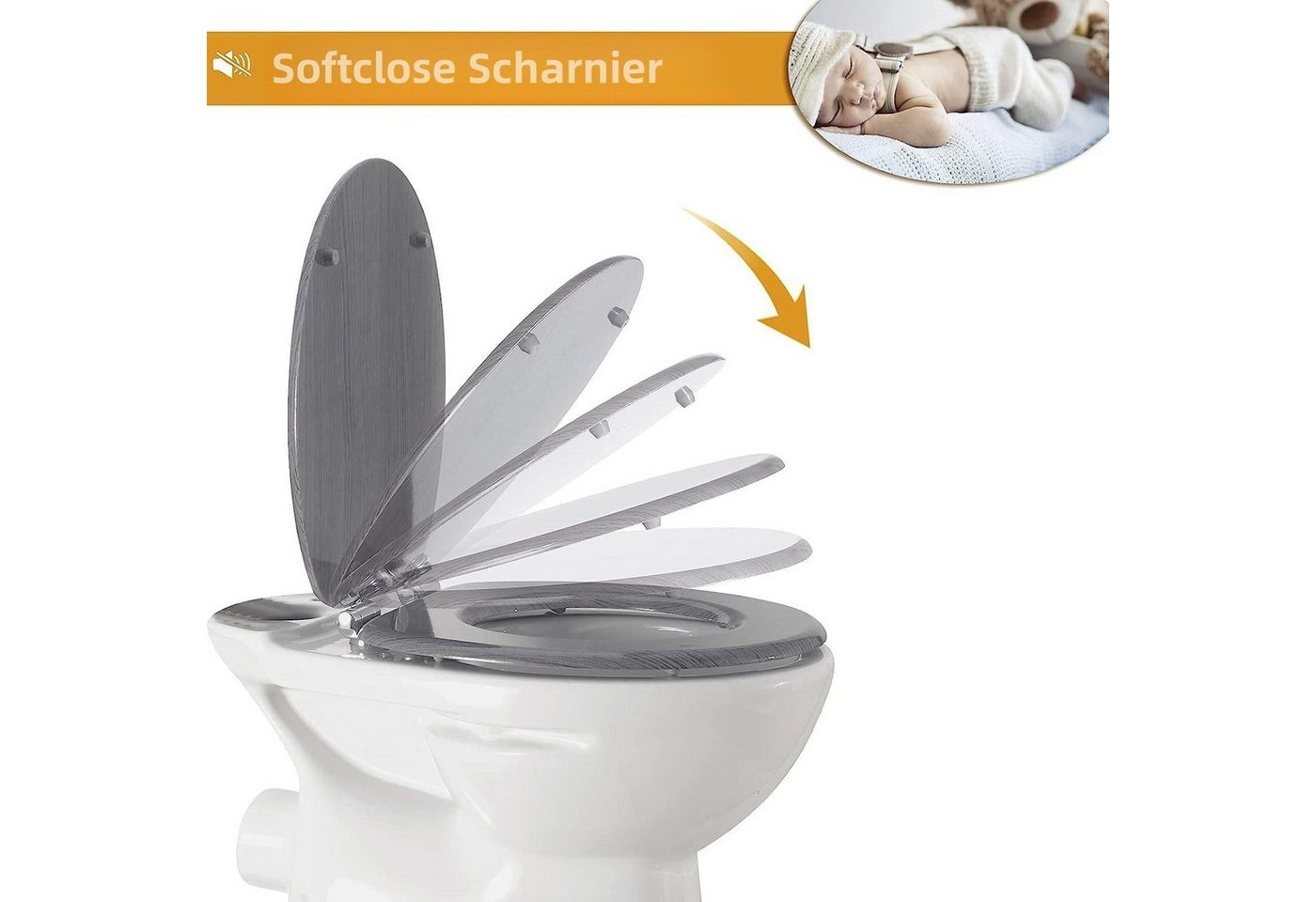 Woltu WC-Sitz (1-St), Toilettensitz mit Absenkautomatik, MDF Holzkern – Bild 4 von 5