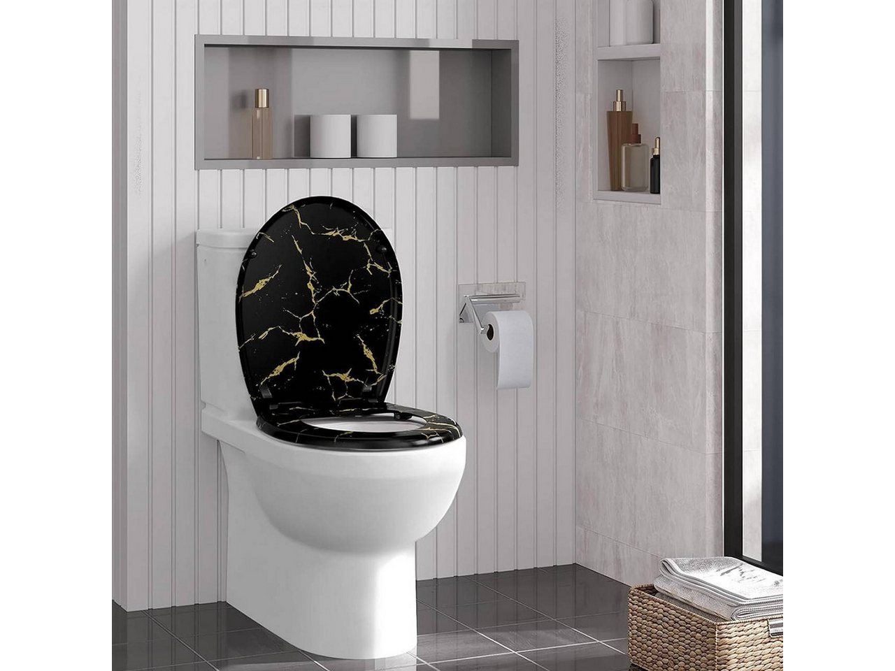 Woltu WC-Sitz (1-St), schwarzer Toilettendeckel mit goldenem Glitzer – Bild 2 von 5