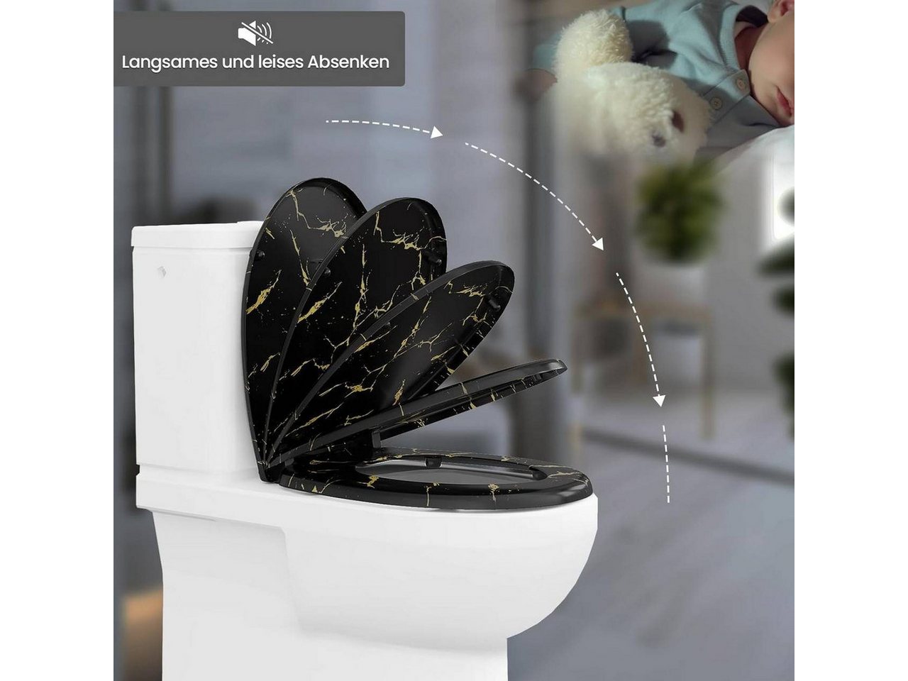 Woltu WC-Sitz (1-St), schwarzer Toilettendeckel mit goldenem Glitzer – Bild 4 von 5